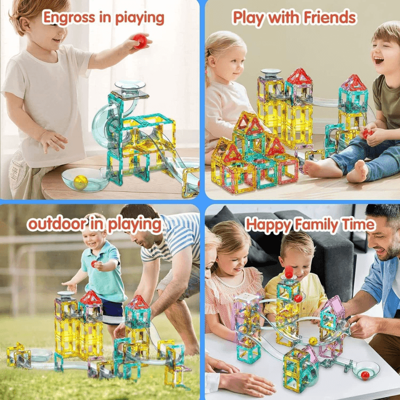 Jucarii, Copii si Bebe - Jucarii si jocuri - Seturi de constructie si cuburi - Seturi de constructie - Set de Constructie Magnetic cu Tevi Tiles, 3x minge colorata, Jucarie Educationala/ Creativa STEM, cu 66 Piese magnetice - Infinity.ro