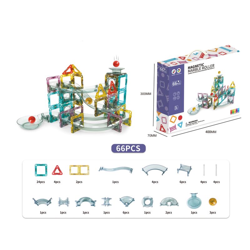 Jucarii, Copii si Bebe - Jucarii si jocuri - Seturi de constructie si cuburi - Seturi de constructie - Set de Constructie Magnetic cu Tevi Tiles, 3x minge colorata, Jucarie Educationala/ Creativa STEM, cu 66 Piese magnetice - Infinity.ro