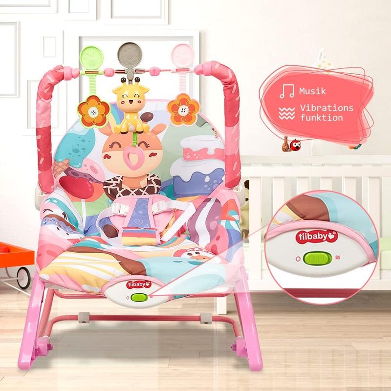Casa si Gradina - Mobilier - Mobilier copii - Balansoare, leagane si hamace - Balansoar si scaun electric 3 in 1 pentru bebelusi, Multifunctional cu Cantece si vibratii linistitoare, Centura,jucarii - Infinity.ro