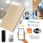 Casa si Gradina - Electrice - Accesorii electrice - Accesorii prize si intrerupatoare - Intrerupator inteligent cu touch, Wireless, Wi-fi, 2 Canale, Sticla Securizata, Compatibil iOS/Android-Tuya,Amazon Alexa - Infinity.ro