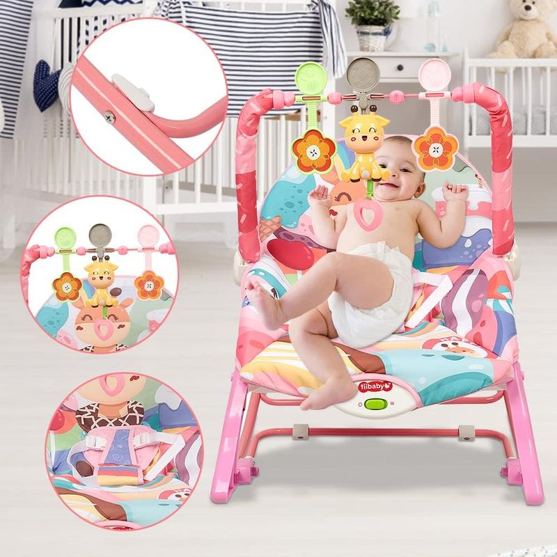 Casa si Gradina - Mobilier - Mobilier copii - Balansoare, leagane si hamace - Balansoar si scaun electric 3 in 1 pentru bebelusi, Multifunctional cu Cantece si vibratii linistitoare, Centura,jucarii - Infinity.ro