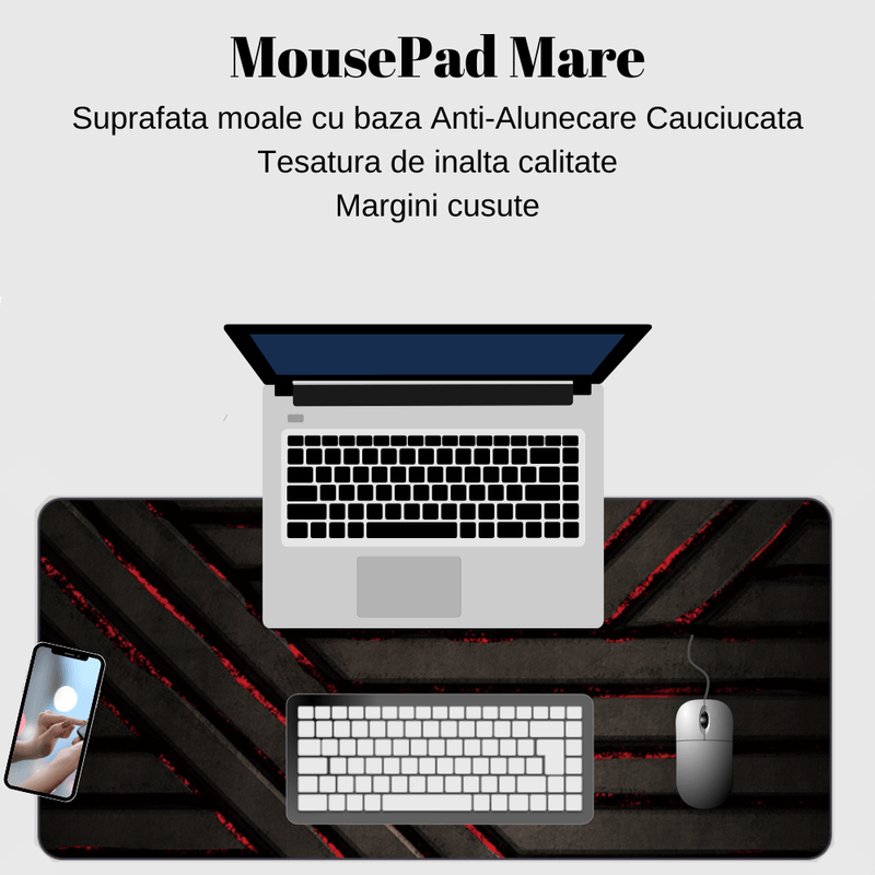 PC, gaming si accesorii - Periferice PC - Mousepad - MousePad mare, Suprafata moale, Baza Anti-Alunecare Cauciucata, Impermeabil pentru protectie birou, 800x300x4mm, Negru - Infinity.ro