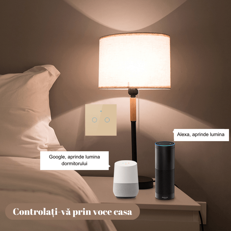 Casa si Gradina - Electrice - Accesorii electrice - Accesorii prize si intrerupatoare - Intrerupator inteligent cu touch, Wireless, Wi-fi, 2 Canale, Sticla Securizata, Compatibil iOS/Android-Tuya,Amazon Alexa - Infinity.ro