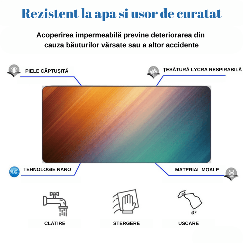 PC, gaming si accesorii - Periferice PC - Mousepad - MousePad mare XXL, Margini cusute, Suprafata moale,Anti-Alunecare Cauciucata, Impermeabil, protectie birou, 900x400x4mm - Infinity.ro