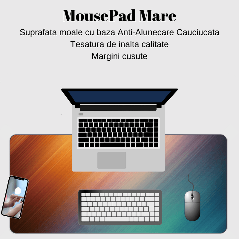 PC, gaming si accesorii - Periferice PC - Mousepad - MousePad mare XXL, Margini cusute, Suprafata moale,Anti-Alunecare Cauciucata, Impermeabil, protectie birou, 900x400x4mm - Infinity.ro