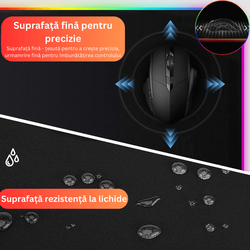 PC, gaming si accesorii - Periferice PC - Mousepad - MousePad profesional Gaming RGB mare XXL, Lumini LED, Suprafata moale, Baza Anti-Alunecare Cauciucata, 900x400x4mm - Infinity.ro