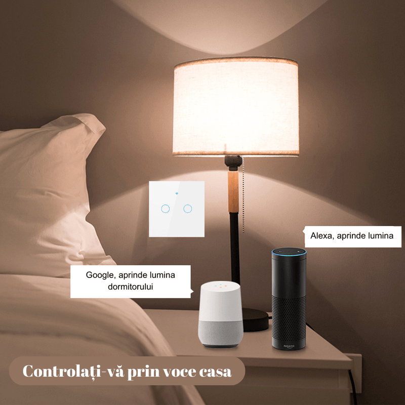 Casa si Gradina - Electrice - Accesorii electrice - Accesorii prize si intrerupatoare - Intrerupator inteligent cu touch, Wireless, Wi-fi, 2 Canale, Sticla Securizata, Compatibil iOS/Android-Tuya,Amazon Alexa - Infinity.ro