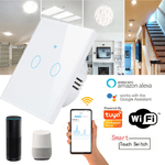 Casa si Gradina - Electrice - Accesorii electrice - Accesorii prize si intrerupatoare - Intrerupator inteligent cu touch, Wireless, Wi-fi, 2 Canale, Sticla Securizata, Compatibil iOS/Android-Tuya,Amazon Alexa - Infinity.ro