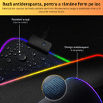 PC, gaming si accesorii - Periferice PC - Mousepad - MousePad profesional Gaming RGB mare XXL, Lumini LED, Suprafata moale, Baza Anti-Alunecare Cauciucata, 900x400x4mm - Infinity.ro