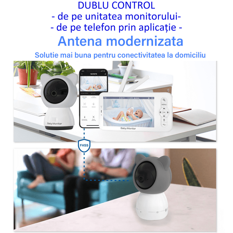 Casa si Gradina - Mobilier - Mobilier copii - Monitoare video copii - Baby Monitor WiFi 2in1 cu Camera Audio-Video Multi View, UltraHD/5” Night Vision, Aplicatie Telefon, Rotire 355°/90° - Infinity.ro