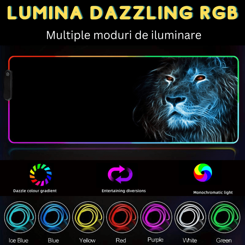 PC, gaming si accesorii - Periferice PC - Mousepad - MousePad profesional Gaming RGB mare XXL, Lumini LED, Suprafata moale, Baza Anti-Alunecare Cauciucata, 900x400x4mm - Infinity.ro