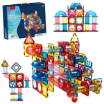 Jucarii, Copii si Bebe - Jucarii si jocuri - Seturi de constructie si cuburi - Seturi de constructie - Set de Constructie Magnetic cu Tevi Tiles 3D si minge colorata, Jucarie Educationala STEM, 136 Piese, forme multiple - Infinity.ro