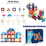 Jucarii, Copii si Bebe - Jucarii si jocuri - Seturi de constructie si cuburi - Seturi de constructie - Set de Constructie Magnetic cu Tevi Tiles 3D si minge colorata, Jucarie Educationala STEM, 136 Piese, forme multiple - Infinity.ro