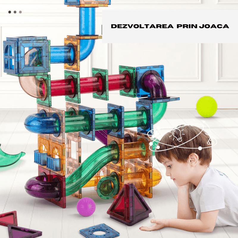 Jucarii, Copii si Bebe - Jucarii si jocuri - Seturi de constructie si cuburi - Seturi de constructie - Set de Constructie Magnetic cu Tevi Tiles 3D si minge colorata, Jucarie Educationala STEM, 136 Piese, forme multiple - Infinity.ro