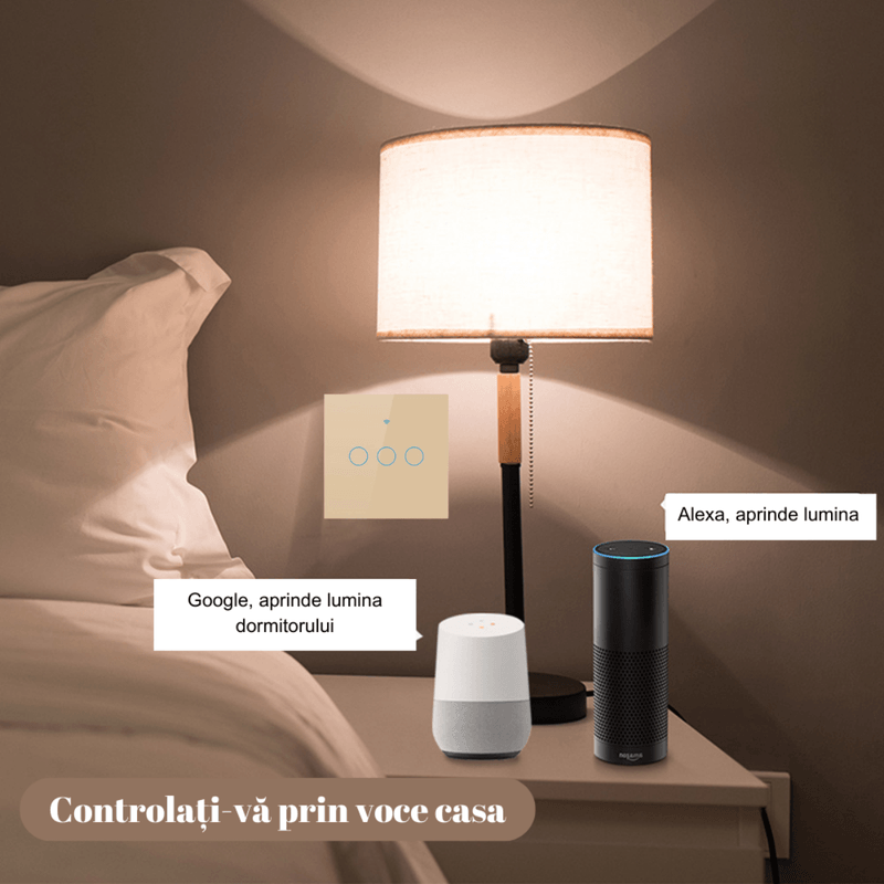 Casa si Gradina - Electrice - Accesorii electrice - Accesorii prize si intrerupatoare - Intrerupator inteligent cu touch, Wireless, Wi-fi, 3 Canale,din Sticla Securizata, Compatibil iOS/Android,Aplicatie Tuya - Infinity.ro