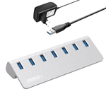 PC, gaming si accesorii - Retelistica - Hub-uri - Hub USB Cu 7 porturi USB 3.0, Type-C, Adaptor Multiport portabil, din Aluminiu, 350mb, alimentare PC/Priza, 5 Gbps, Gri - Infinity.ro