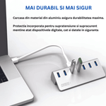 PC, gaming si accesorii - Retelistica - Hub-uri - Hub USB Cu 7 porturi USB 3.0, Type-C, Adaptor Multiport portabil, din Aluminiu, 350mb, alimentare PC/Priza, 5 Gbps, Gri - Infinity.ro