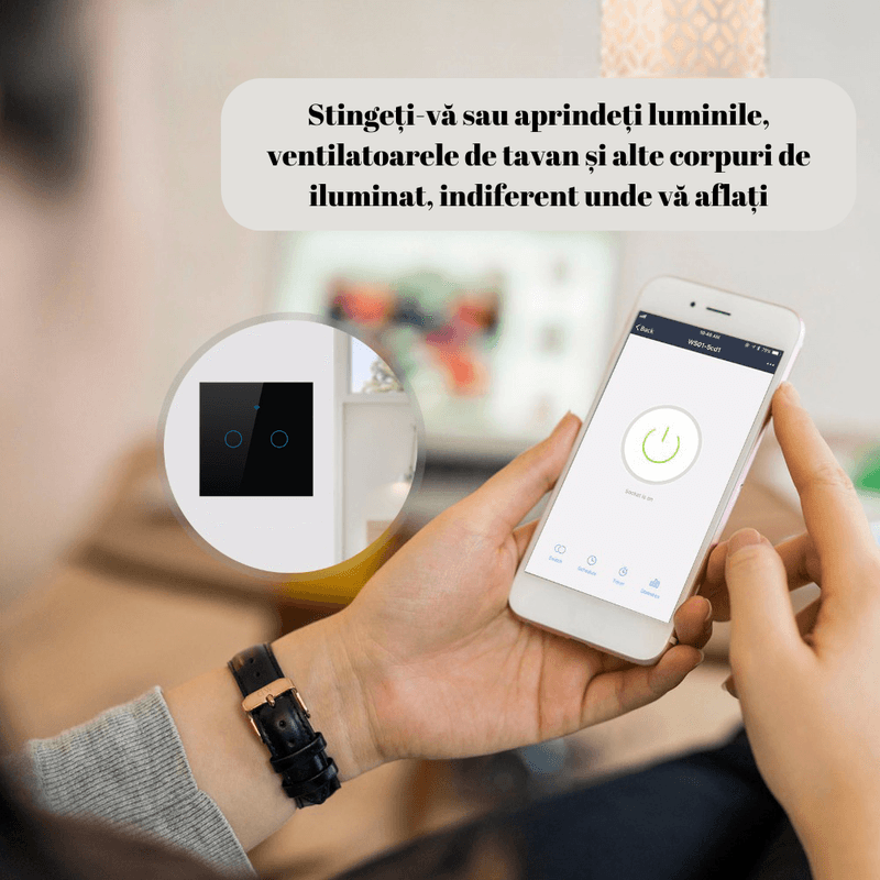 Casa si Gradina - Electrice - Accesorii electrice - Accesorii prize si intrerupatoare - Intrerupator inteligent cu touch, Wireless, Wi-fi, 2 Canale, Sticla Securizata, Compatibil iOS/Android,Tuya,Amazon Alexa - Infinity.ro