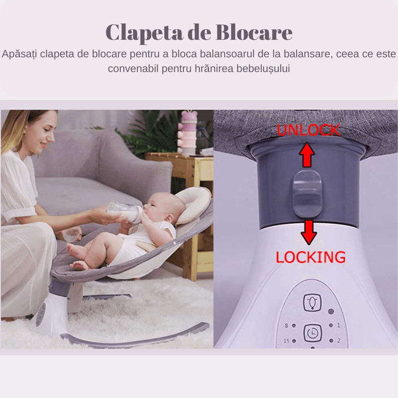 Jucarii, Copii si Bebe - Jucarii si jocuri - Jucarii de exterior - Leagane copii - Leagan Electric Multifunctional Pentru Bebelusi, Bluetooth, Intensitate Reglabila 4 viteze, Jucarii/Melodii, Telecomanda - Infinity.ro