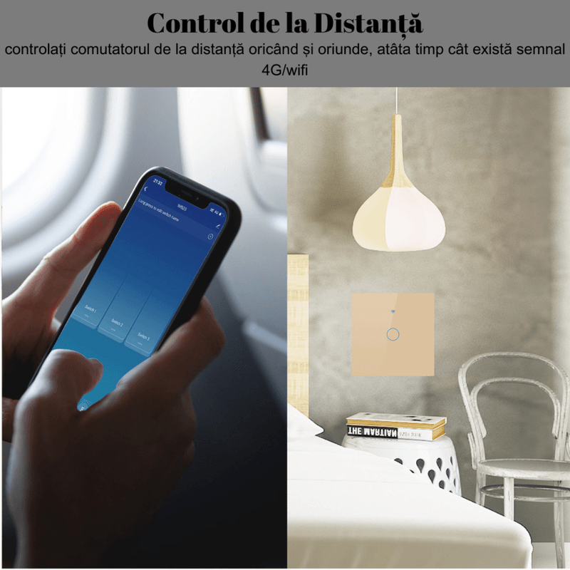 Casa si Gradina - Electrice - Accesorii electrice - Accesorii prize si intrerupatoare - Intrerupator inteligent cu touch, Wireless, Wi-fi, 1 Canal, din Sticla Securizata, Compatibil iOS/Android,Aplicatie Tuya - Infinity.ro
