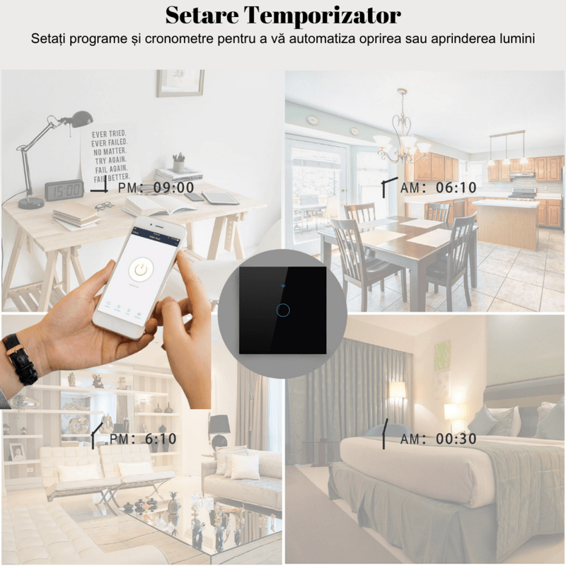 Casa si Gradina - Electrice - Accesorii electrice - Accesorii prize si intrerupatoare - Intrerupator inteligent cu touch, Wireless, Wi-fi, 1 Canal, din Sticla Securizata, Compatibil iOS/Android,Aplicatie Tuya - Infinity.ro