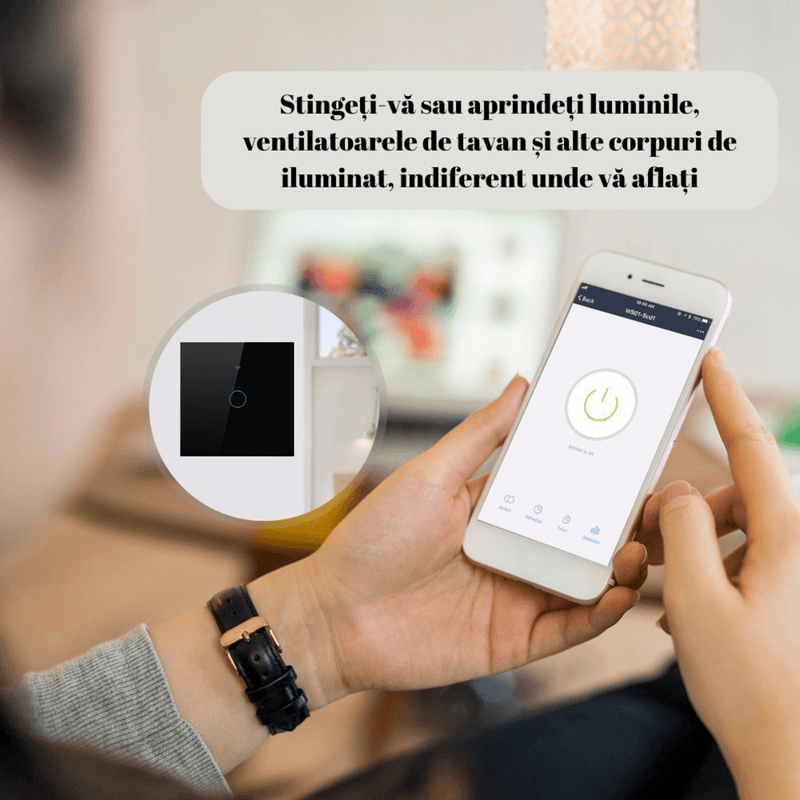 Casa si Gradina - Electrice - Accesorii electrice - Accesorii prize si intrerupatoare - Intrerupator inteligent cu touch, Wireless, Wi-fi, 1 Canal, din Sticla Securizata, Compatibil iOS/Android,Aplicatie Tuya - Infinity.ro