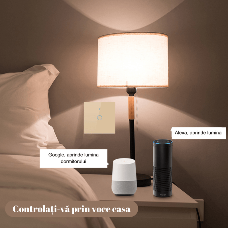 Casa si Gradina - Electrice - Accesorii electrice - Accesorii prize si intrerupatoare - Intrerupator inteligent cu touch, Wireless, Wi-fi, 1 Canal, din Sticla Securizata, Compatibil iOS/Android,Aplicatie Tuya - Infinity.ro