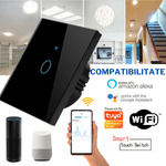 Casa si Gradina - Electrice - Accesorii electrice - Accesorii prize si intrerupatoare - Intrerupator inteligent cu touch, Wireless, Wi-fi, 1 Canal, din Sticla Securizata, Compatibil iOS/Android,Aplicatie Tuya - Infinity.ro