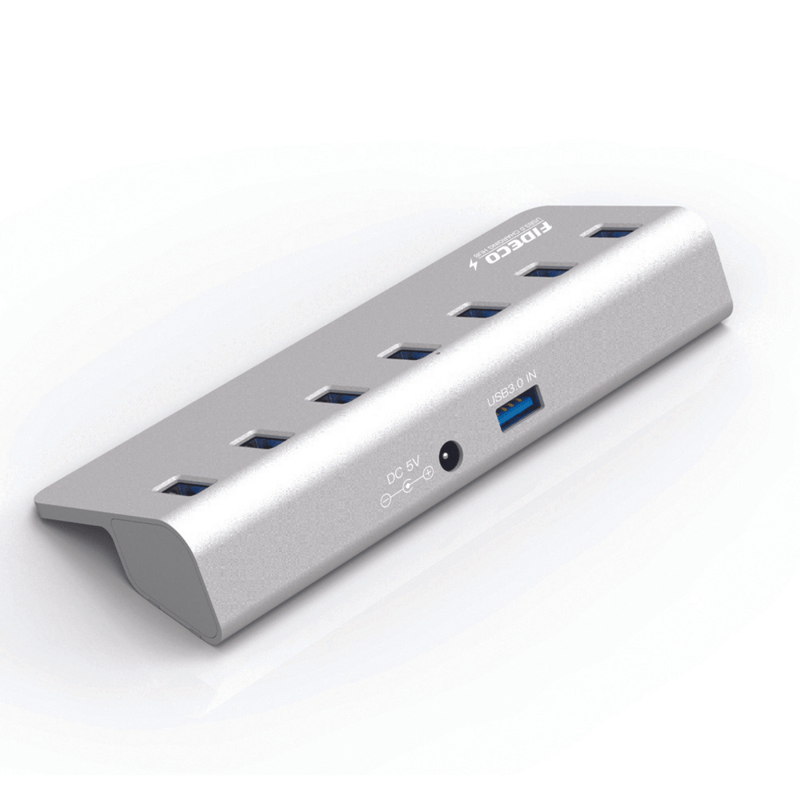 PC, gaming si accesorii - Retelistica - Hub-uri - Hub USB Cu 7 porturi USB 3.0, Type-C, Adaptor Multiport portabil, din Aluminiu, 350mb, alimentare PC/Priza, 5 Gbps, Gri - Infinity.ro