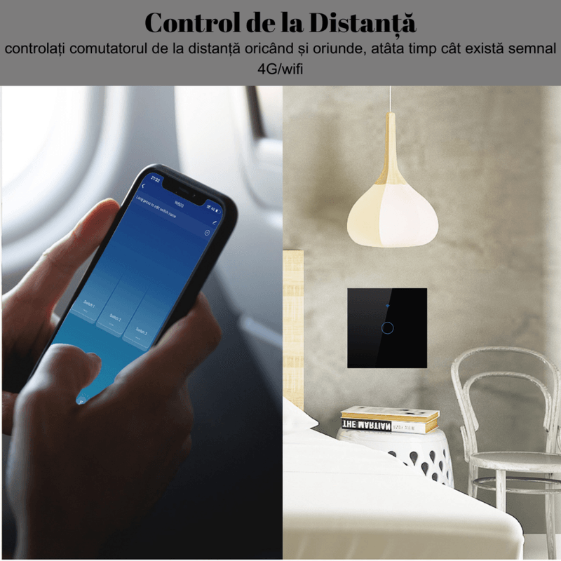 Casa si Gradina - Electrice - Accesorii electrice - Accesorii prize si intrerupatoare - Intrerupator inteligent cu touch, Wireless, Wi-fi, 1 Canal, din Sticla Securizata, Compatibil iOS/Android,Aplicatie Tuya - Infinity.ro