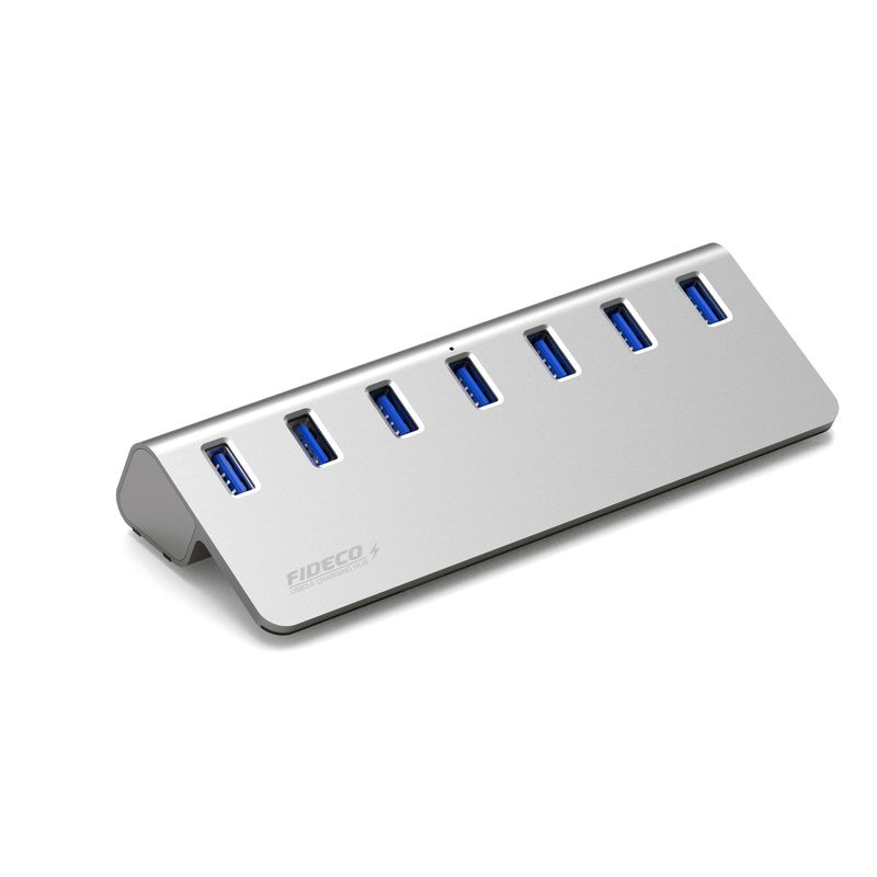 PC, gaming si accesorii - Retelistica - Hub-uri - Hub USB Cu 7 porturi USB 3.0, Type-C, Adaptor Multiport portabil, din Aluminiu, 350mb, alimentare PC/Priza, 5 Gbps, Gri - Infinity.ro