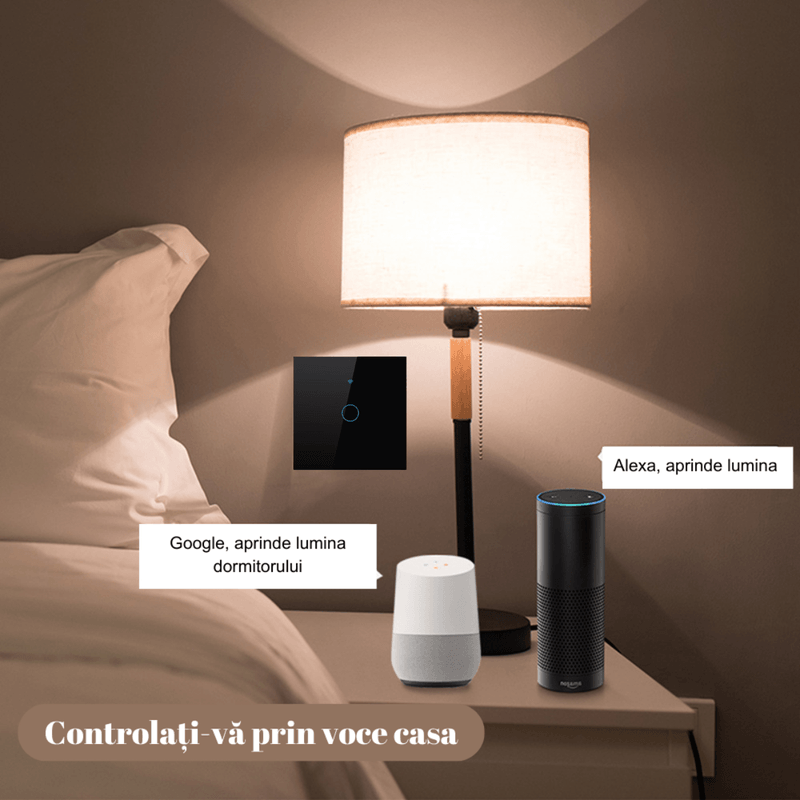 Casa si Gradina - Electrice - Accesorii electrice - Accesorii prize si intrerupatoare - Intrerupator inteligent cu touch, Wireless, Wi-fi, 1 Canal, din Sticla Securizata, Compatibil iOS/Android,Aplicatie Tuya - Infinity.ro