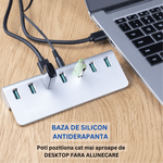 PC, gaming si accesorii - Retelistica - Hub-uri - Hub USB Cu 7 porturi USB 3.0, Type-C, Adaptor Multiport portabil, din Aluminiu, 350mb, alimentare PC/Priza, 5 Gbps, Gri - Infinity.ro