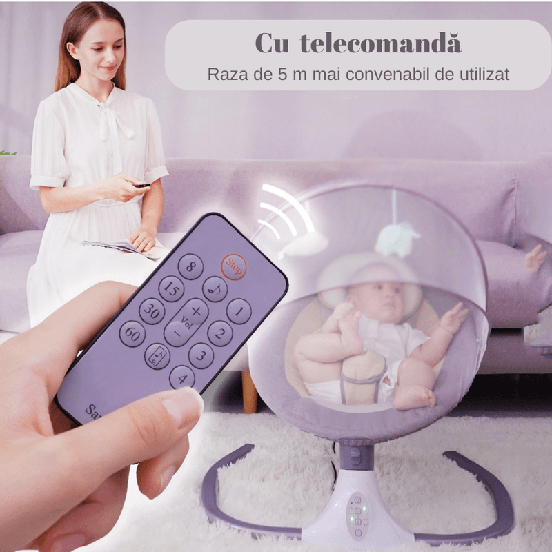 Casa si Gradina - Mobilier - Mobilier copii - Balansoare, leagane si hamace - Leagan Electric Multifunctional Pentru Bebelusi, Bluetooth, Intensitate Reglabila 4 viteze, Jucarii/Melodii, Telecomanda - Infinity.ro