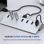 PC, gaming si accesorii - Retelistica - Hub-uri - Hub USB Cu 7 porturi USB 3.0, Type-C, Adaptor Multiport portabil, din Aluminiu, 350mb, alimentare PC/Priza, 5 Gbps, Gri - Infinity.ro