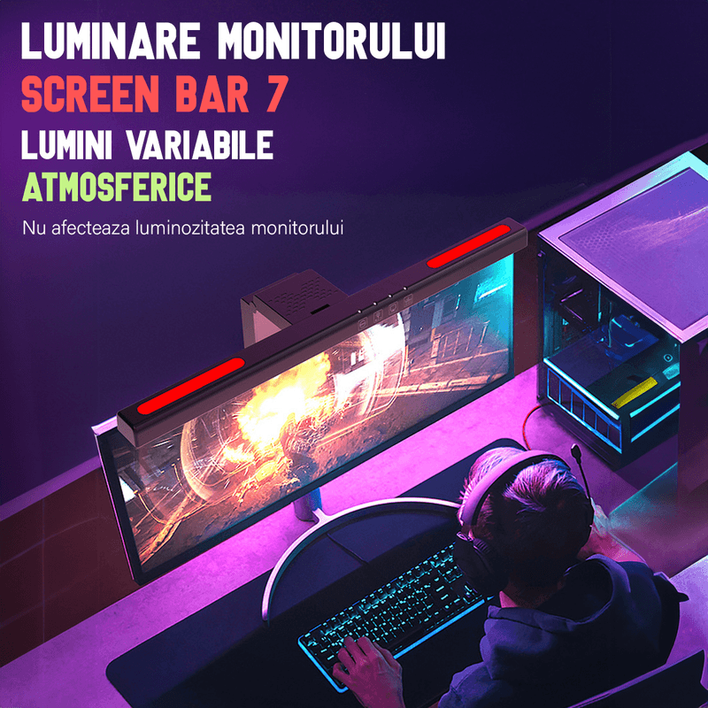 Casa si Gradina - Corpuri si surse de iluminat - Veioze si lampi - Veioze - Lampa LED pentru monitor, RGB Gaming Backlight, Reglabila cu 7 culori, Reglare temperatura lumina 2900k-6200k, USB,40 CM - Infinity.ro