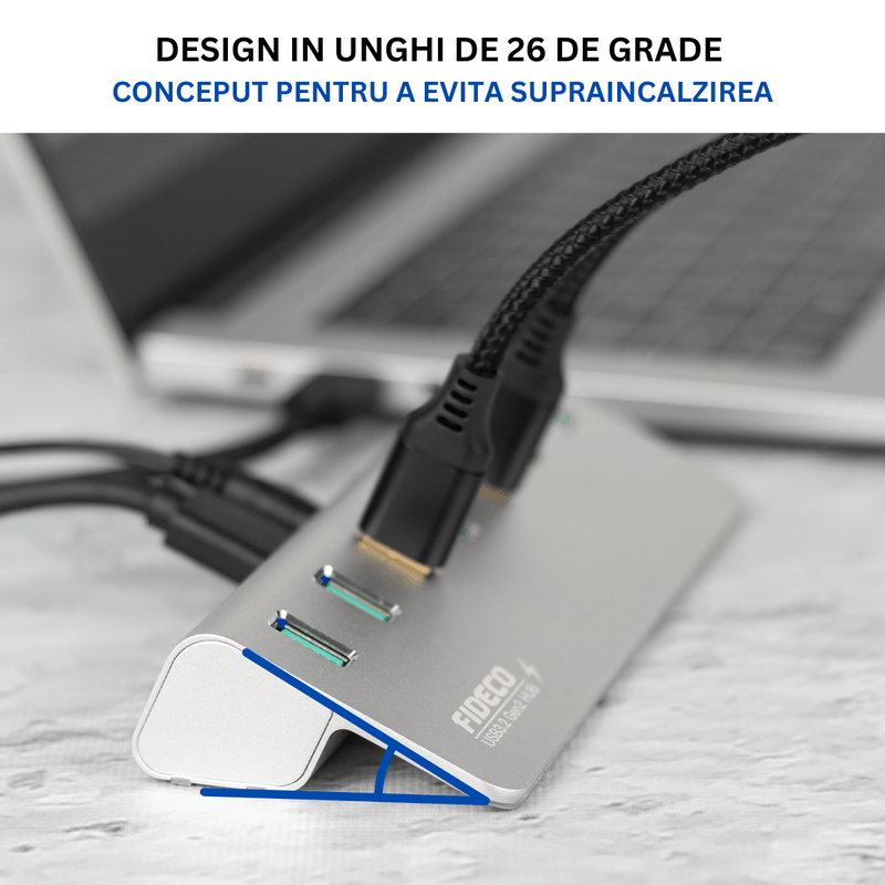 PC, gaming si accesorii - Retelistica - Hub-uri - Hub USB Cu 7 porturi USB 3.0, Type-C, Adaptor Multiport portabil, din Aluminiu, 350mb, alimentare PC/Priza, 5 Gbps, Gri - Infinity.ro