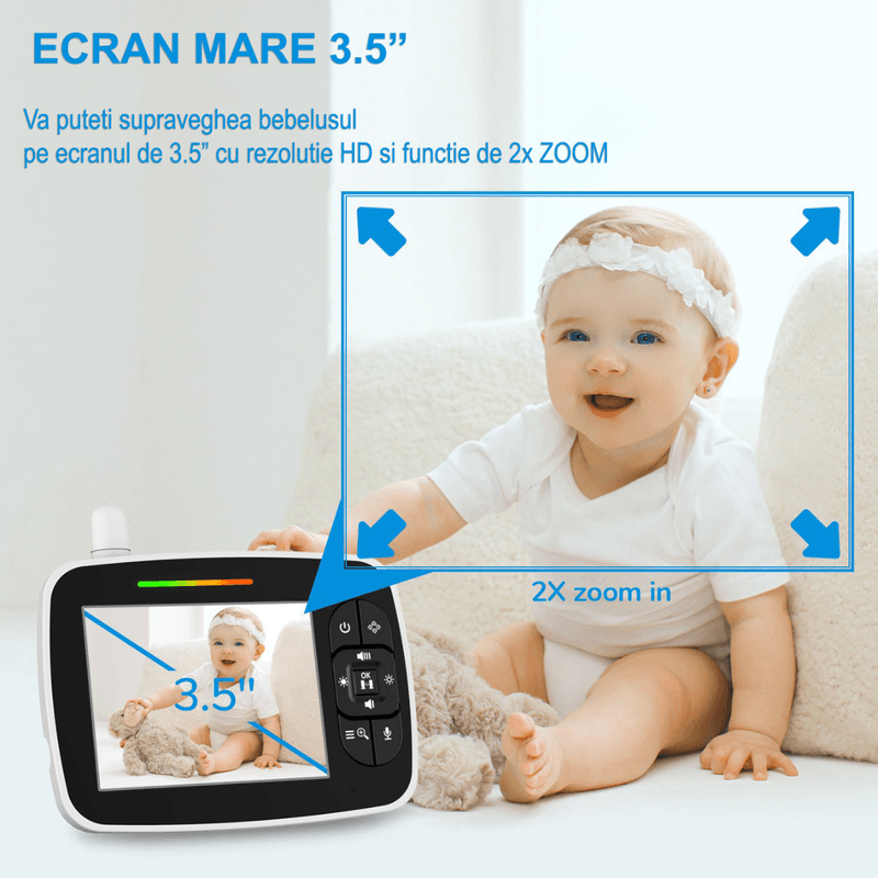 Casa si Gradina - Mobilier - Mobilier copii - Monitoare video copii - Sistem monitorizare cu Camera Video-Audio pentru supraveghere bebelusi, VisionHub®, Baby Monitor cu Ecran HD 3.5 inch - Infinity.ro