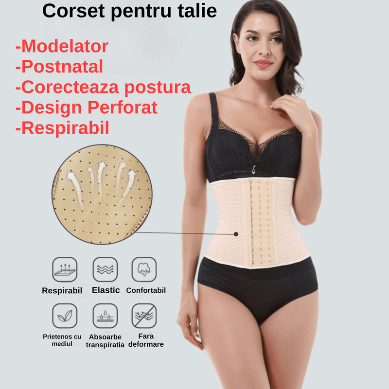 Fashion, accesorii si bijuterii - Femei - Lenjerie si pijamale femei - Lenjerie intima femei - Corset BiXXBi W, Modelator, Postnatal, Premium, Perforat, 9 Spire Otel de Sustinere, 26 Cm Inaltime, Marime L, Bej - Infinity.ro