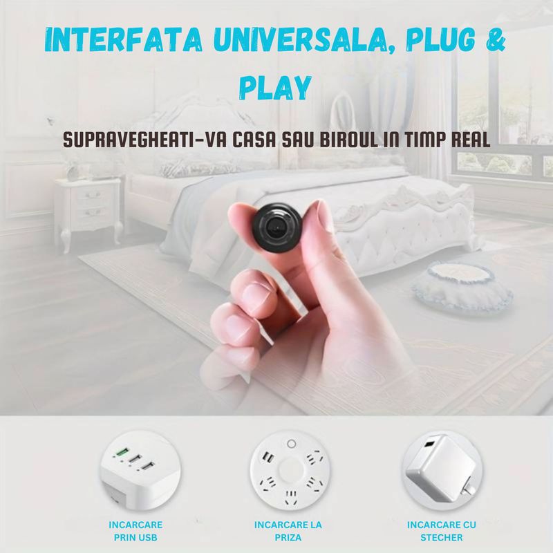 Laptop, Telefoane si Tablete - Wearables si gadgeturi - Gadgeturi - Dispozitive spionaj - Camera Spion Wireless Mini, Full HD 1080p, Audio-Video, Detectie a Miscarii, Night Vision, Filmare in bucla, Negru - Infinity.ro