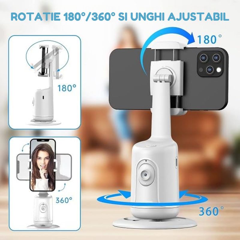 TV, Audio-Video si Foto - Aparate foto si accesorii - Accesorii foto si video - Stabilizatoare de imagine - Stabilizator AI Gimbal, Recunoastere si Urmarire a Fetei, Rotire 360° Orizontala si Verticala, Pendulare Fata/Spate 180° - Infinity.ro