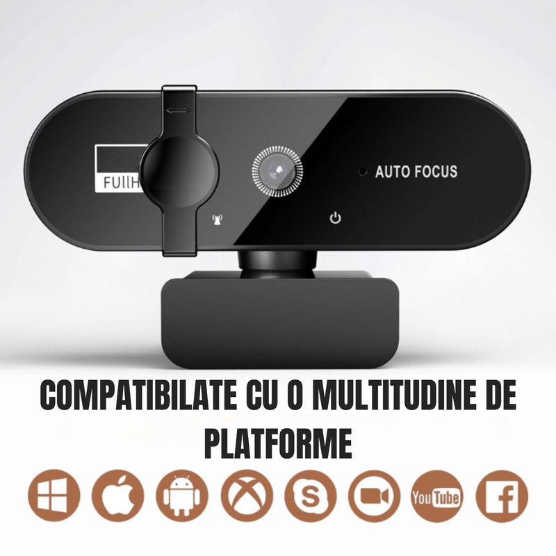 PC, gaming si accesorii - Periferice PC - Camere Web - Camera Web Full HD 4K, Plug and Play, Autofocus,60fps , Rotatie 360°, USB, Reducere a Zgomotului, Privacy Cover - Infinity.ro