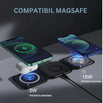 Laptop, Telefoane si Tablete - Telefoane mobile si accesorii - Accesorii Telefoane - Incarcatoare telefoane - Incarcator Wireless Magnetic 3 in 1, Pliabil, FastCharge Qi 15W, Compatibil iPhone Magsafe, Samsung, Negru - Infinity.ro