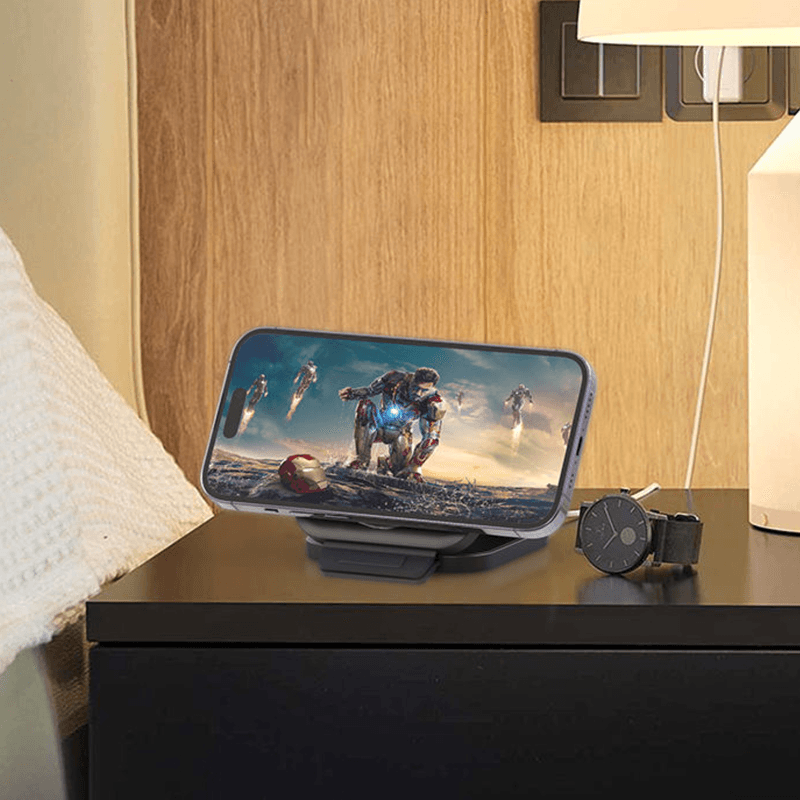 Laptop, Telefoane si Tablete - Telefoane mobile si accesorii - Accesorii Telefoane - Incarcatoare telefoane - Incarcator Wireless Magnetic 3 in 1, Pliabil, FastCharge Qi 15W, Compatibil iPhone Magsafe, Samsung, Negru - Infinity.ro