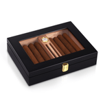 Market - Tutun si tigari - Articole si accesorii tutun - Humidor trabucuri din cedru cu umidificator, higrometru si capac de sticla pentru 10-15 trabucuri, negru - Infinity.ro