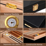 Market - Tutun si tigari - Articole si accesorii tutun - Humidor trabucuri din cedru cu umidificator, higrometru si capac de sticla pentru 10-15 trabucuri, negru - Infinity.ro