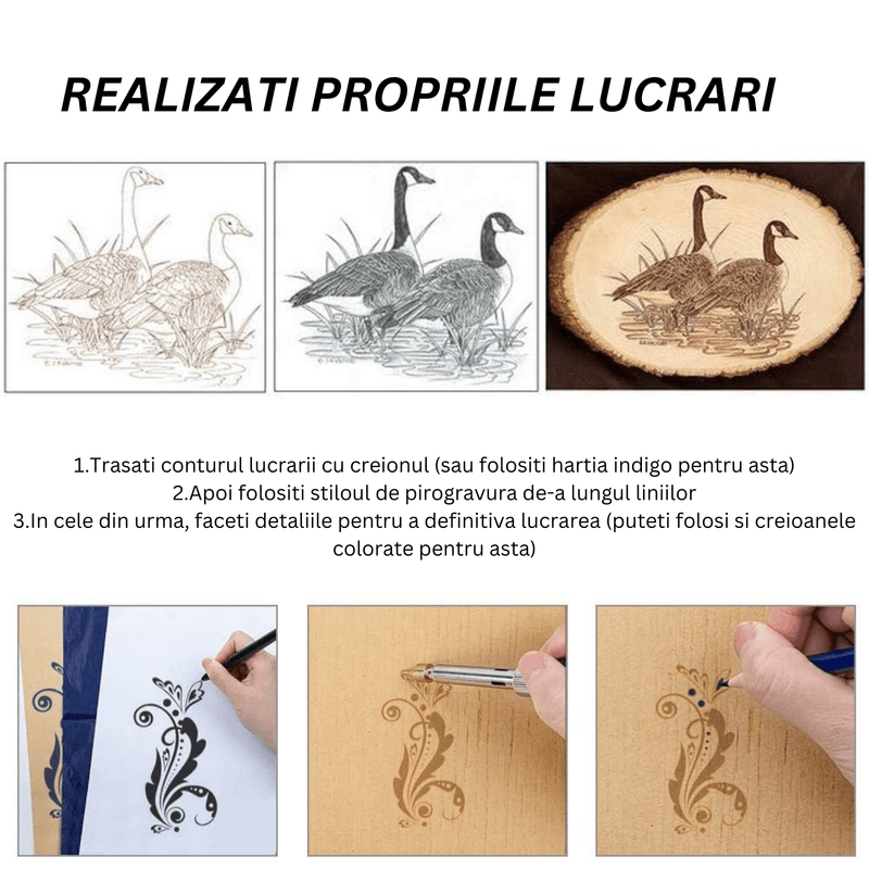 Jucarii, Copii si Bebe - Jucarii si jocuri - Jucarii & jocuri educative - Seturi de artizanat - Kit Pirogravat si Lipit, 110 Piese, Temperatura Ajustabila 180~480 °C, Afisaj Digital, pentru lemn, plastic si altele - Infinity.ro