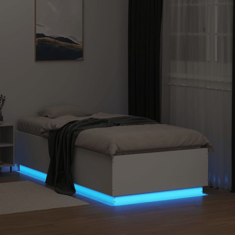 Casa si Gradina - Mobilier - Paturi si accesorii - Paturi - Cadru de pat cu lumini LED, alb, 90x190 cm, lemn prelucrat - Infinity.ro