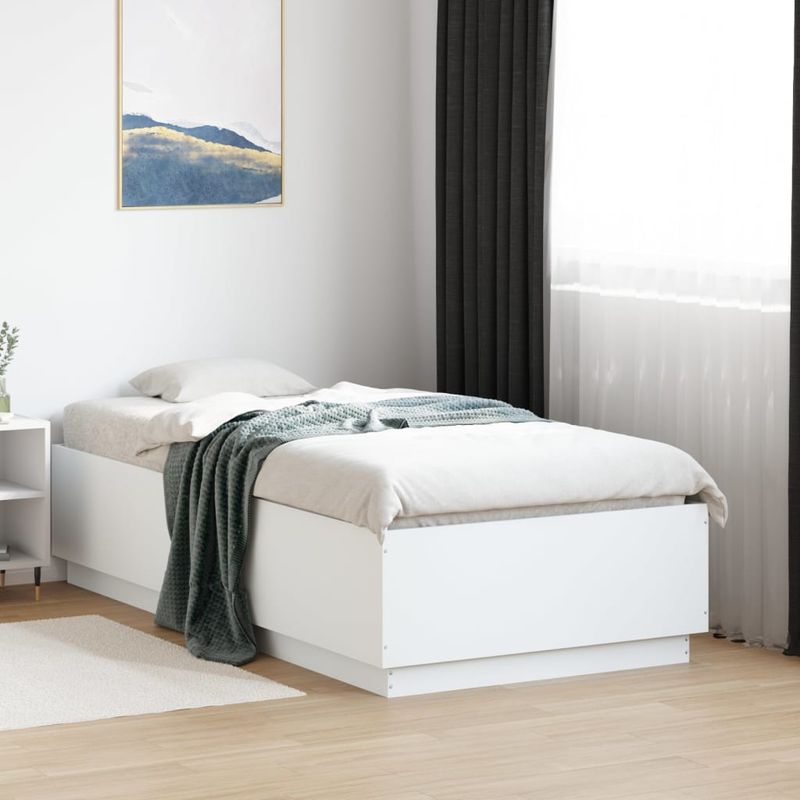 Casa si Gradina - Mobilier - Paturi si accesorii - Paturi - Cadru de pat cu lumini LED, alb, 90x190 cm, lemn prelucrat - Infinity.ro