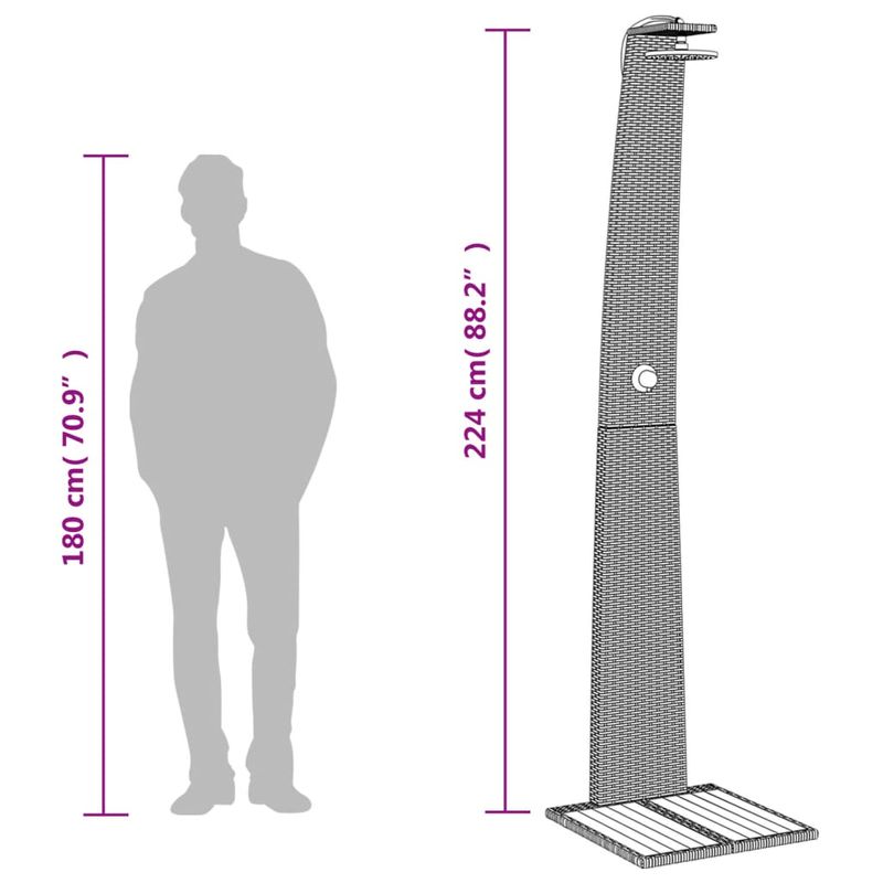 Casa si Gradina - Gradina si terasa - Piscine si accesorii - Accesorii piscine - Dus de exterior, negru, 55x60x224 cm, poliratan si lemn acacia - Infinity.ro